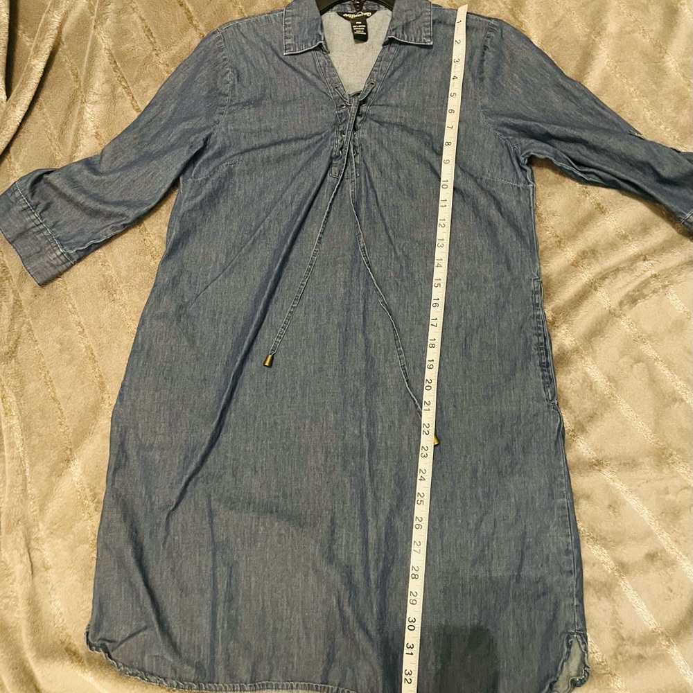 Blue Buttoned Mini Dress with Notched Collar